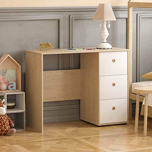 Image of Junior Vida Neptune 3 Drawer Desk Computer Dressing Table PC/Laptop Home Study Workstation Children Kids Furniture (White & Oak)