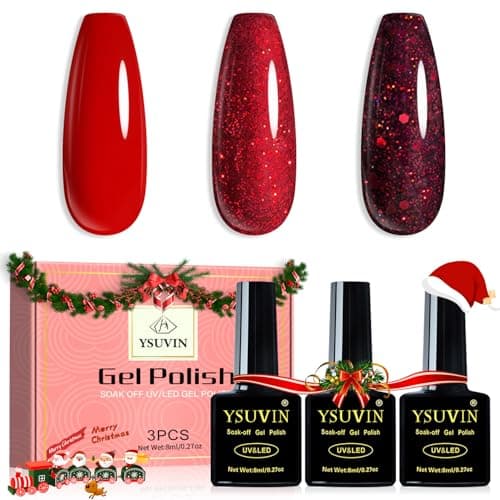 Image of Yueshop Red Gel Nail Polish,3PCS Cherry Red Glitter Burgundy Gel Polish Set for Christmas,Nail Varnish Sets Soak Off UV Nail Polish Art Manicure for Women 8ml