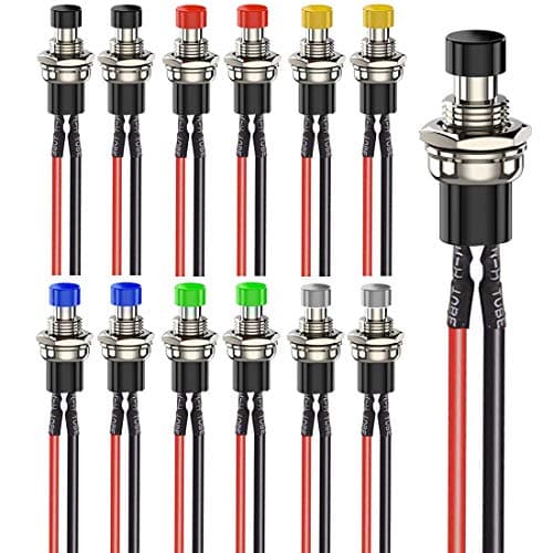Image of Gebildet 12pcs 7mm 3V-6V-12V-24V-230V/1A Prewired Mini Momentary Push Button,SPST Nomal Open ON/OFF 2 Pin Round Button for Model Railway Hobby