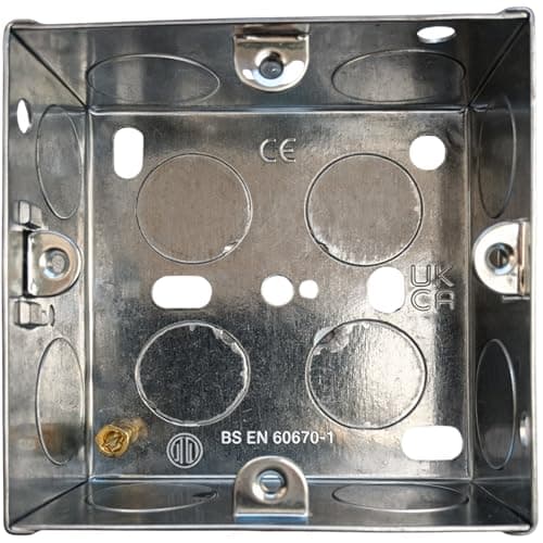 Image of 1 Gang 35mm Metal Flush Back Box – Galvanised Steel Pattress for Electrical Sockets & Switches, BS EN 60670-1 Compliant, Earth Terminal