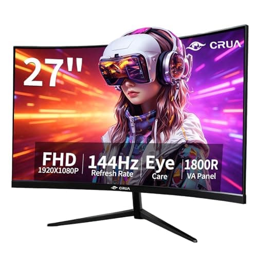 Image of CRUA 27 Inch Curved Monitor 1080P Full HD, 100Hz/120Hz/144Hz Computer Screen with HDMI VGA, Eye Care, Tilt Adjustable, for Gaming and Office Use