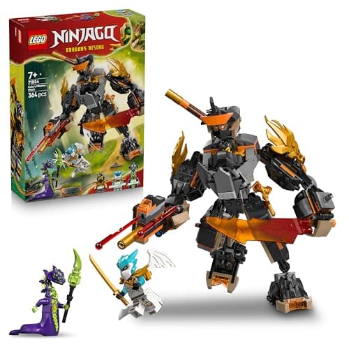 Image of LEGO NINJAGO Cole's Mission Mech & Dragon Zane - Ninja Toy w/an Action Figure, 3 Minifigures and Swords - Birthday Gift for 7+ Year Old Boys & Fans - 71854