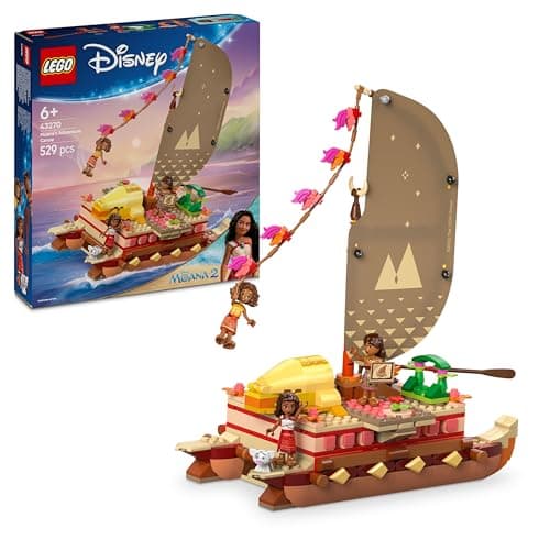 Image of LEGO | Disney Moana 2 Moana's Adventure Canoe - Buildable Toy boat with a Textile Sail, Removable Deck, Campfire & 3 Mini Dolls incl. Loto and Moni - Gift for 6+ Year Old Girls & Fans - 43270