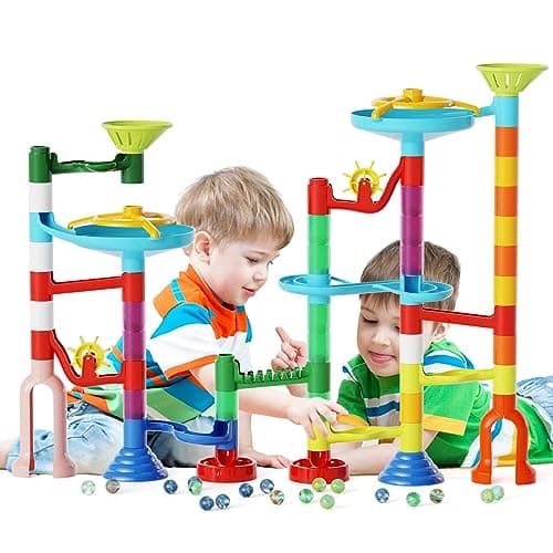 Image of Marble Run,110PCS Building Construction STEM Set for Kids Age 3-12Year, Solid Race Track Toy,Easy to Assemble Learning Educational Marble Rush,Gifts for Boys Girls