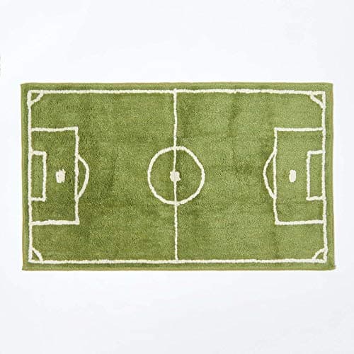 Image of HOMESCAPES 100% Cotton Tufted Football Pitch Rug Green White - 60 x 100 cm Large Bath Mat or Children's Rug