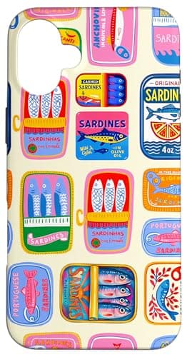 Image of Retro Summer European Tinned Sardine Fish Collage Case for iPhone 16 Plus