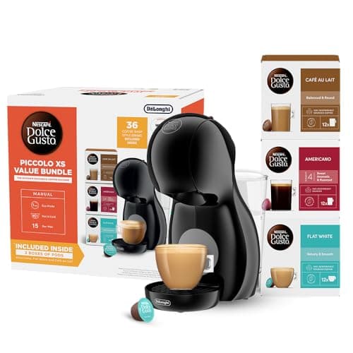 Image of De'Longhi Nescafé Dolce Gusto Piccolo XS - Coffee Capsule Machine, Compact Design, Hot&Cold Drinks, Automatic Shut-Off, with 3x12 Capsule Boxes + Podback Recycling Bag, Black Grey (EDG210.BGY bundle)