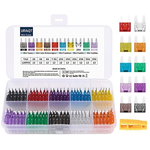 Image of URAQT Auto Fuse, 120pcs Auto Car Mini Standard Blade Fuses Replacement Kit, Auto Cars Mini Standard Micro Fuses with Storage Case and Fuse Clip, 10 Types(2A 3A 5A 7.5A 10A 15A 20A 25A 30A 35A)