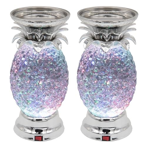 Image of YAKii 9.5" Pineapple LED Color Changing Shine Candle Holder,Swirling Water Waves Lamp Kid Safe Battery/USB Cable Operated,Table Lamp Candle Holder Table Decoration Silver(Pack of 2)