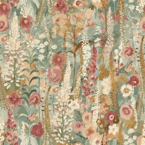 Image of Grandeco Handpainted Delphinium Forest Floral Garden Textured Wallpaper, Sage Green Neutral
