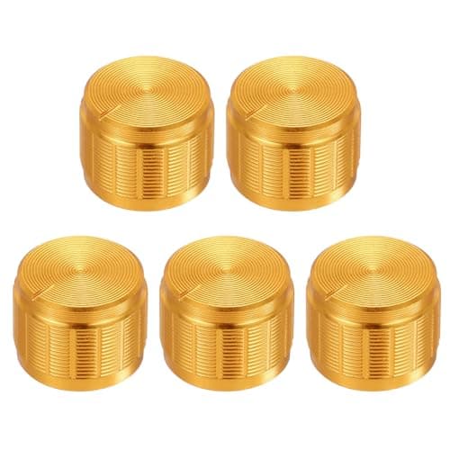Image of sourcing map 5pcs Potentiometer Knob Knurled Shaft Gold Tone Aluminum 6mm Shaft Dia. Rotary Knob 17mmx13mm Volume Control Knob