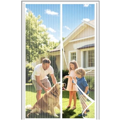 Image of DIKER Fly Screens Doors Nets Patio Curtain Insect Mesh for Keeping Out Flies & Bug, Flyscreen French Doors, Mosquito Double Door Magnetic ScreenFly Doors(80x200cm, White)