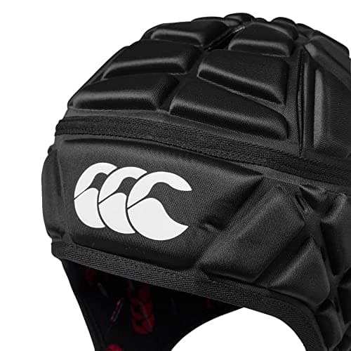 Image of Canterbury CCC Rugby Raze Headguard, Scrum Cap, Full Coverage, Soft-Edged Chin Strap, Designed Holes Aid Ventilation, Foam Padding,Black/True Red,XXS