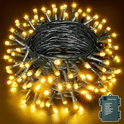 Image of Ollny Fairy Lights Battery Operated, 10m 100 LEDs Battery Powered String Lights, Warm White Outdoor Lights Waterproof with 8 Modes/Timer for Indoor Bedroom Outside Garden Tree Decorations