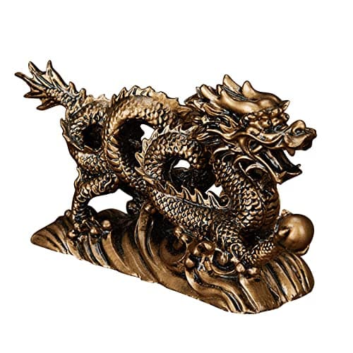 Image of Elionless Feng Shui Dragon Statues, Chinese Dragon Figurine Ornament Home Office Car Decoration Attract Wealth and Good Luck (Bronze)
