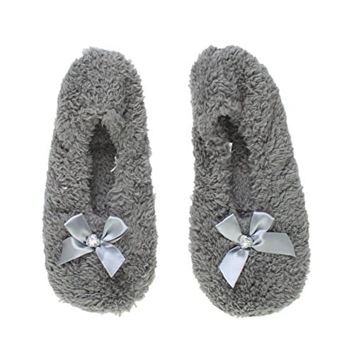 Image of AJVANI elastic slip on novelty fleece bow slippers socks size large 7-8