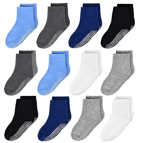 Image of Kids Non Slip Toddler Boy Grip Socks 12 Pairs Anti Skid Sticky Socks for 1-10 Years Infants Baby Children (#1 Boys 12 Pairs, 1-3 Years)