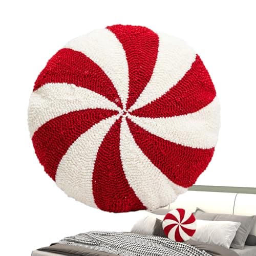 Image of Peppermint Candy Pillow, Christmas Pillows,Christmas Chair Cushions Candycane Cushion | Cute Red and White Christmas Pillows, Plush Decorative Pillow for Home Decoration
