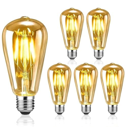 Image of EYLM Edison Light Bulbs E27 Vintage Edison LED Light Bulbs 4W (Equivalent to 40W) 2700k Warm White, ST64 LED Bulbs Dimmable Led Filament Antique Style Retro Amber Glass Screw Lamp 6 Packs
