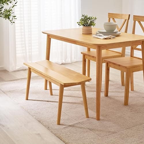 Image of Furniturebox UK Solid Wood Dining Bench - Lynton Small Oak Effect Stained Wooden Bench 95cm - Modern Traditional Classic Farmhouse Style - Retro Nods - Solid Rubberwood Kitchen Dining Room Furniture