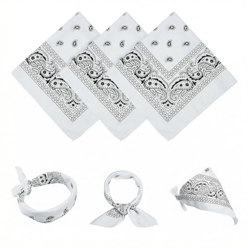 Image of Bliceon 3 Pack Bandana Head Scarf for Women, White Stylish Headband Handkerchief Set, Premium Polyester Multi-Purpose Hair Scarf for Running Cycling Hiking