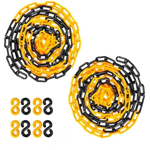Image of Berry 10 Meter 8MM Plastic Chain - Yellow and Black, Plastic Barrier Chain with 4 Connectable Hooks, Safety Chain for Crowd Control, Construction Sites, Driveway, Garden - Set of 2
