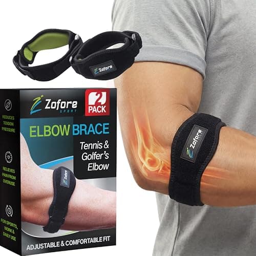 Image of ZOFORE SPORT Tennis Elbow Brace Support With Compression Pad (2-Count) - Effective Pain Relief for Tennis & Golfers Elbow for Men & Women