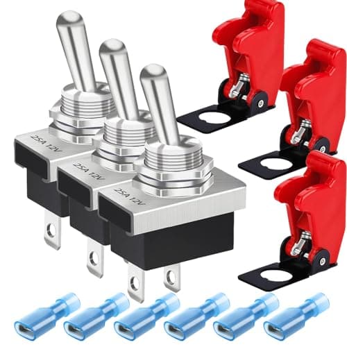 Image of Gebildet 3PCS Metal Toggle Switch 25A 12VDC/15A 24VDC/10A 250VAC/15A 125VAC SPST ON/Off 2Pin 2 Position Rocker Switch with Safety Cover for Auto Car KN3D-101