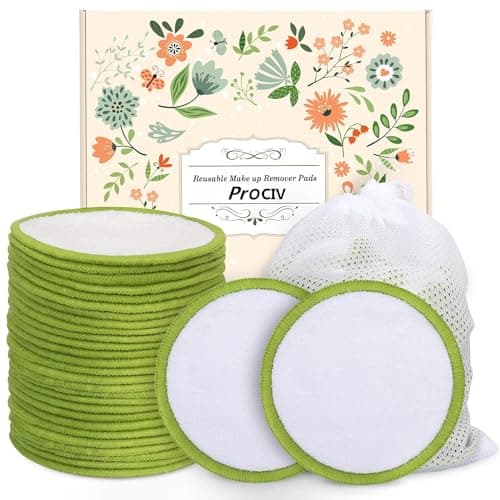 Image of ProCIV Reusable Makeup Remover Pads - 20 Packs Washable Organic Bamboo Reusable Cotton Rounds for All Skin Types & Toner with Laundry Bag, Zero Waste Soft Reusable Cotton Pads for Woman Gift (Green)