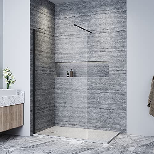 Image of ELEGANT Shower Screen with 8mm Clear Easy Clean Safety Glass Walkin Shower Screens Panel and Black Stainless Steel Support Bars Shower Enclosure 1000x1900mm
