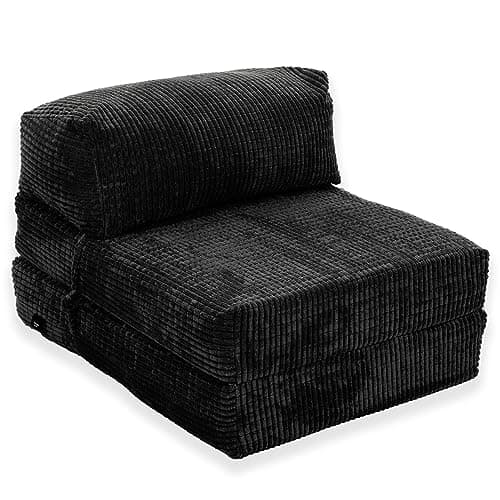 Image of Gilda Jazz Chair Bed Fold Out Futon Single Mattress Corduroy (Budget, Black)