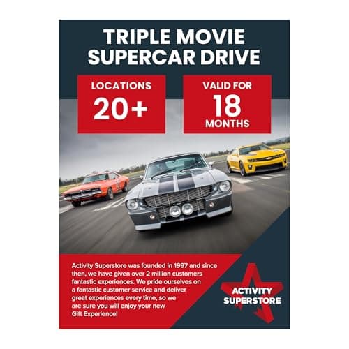Image of Activity Superstore Triple Movie Supercar Drive, Available at 20+ UK Locations, 18-month Validity, Experience Days, Driving Gifts, Track Days, Birthday Gifts