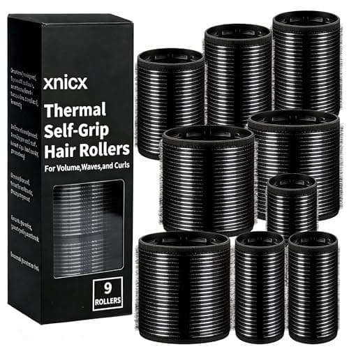Image of xnicx 9 pcs Self Grip Hair Rollers Set,Heatless Curlers Hair Rollers for Long Short Hair,No Heat Hair Curlers to Sleep In,Salon Hairdressing,3 Sizes Rollers in 1 set Black