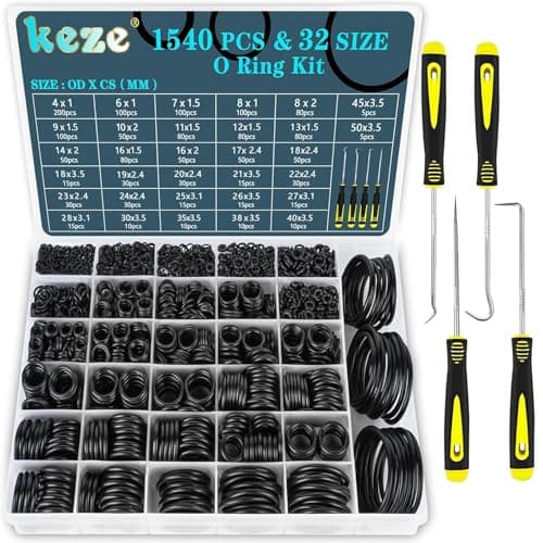 Image of KEZE 32 Size 1540 Pcs Rubber O Rings Assortment Kit with Pick and Hook Set for Assorted Tap Plumbing Pressure Washer Automotive Repair,Air or Gas Sealing Connections O ring OD:4mm-50mm