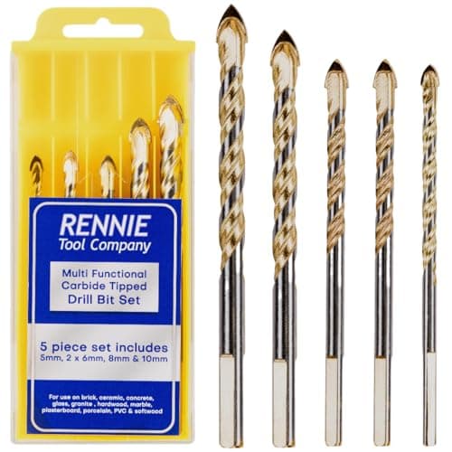Image of 5 Piece Multi-Material Tile Drill Bits Set for Ceramic Porcelain Brick Concrete Glass Plastic Granite Marble Etc with Storage Box. Includes 5mm 6mm 8mm and 10mm TCT Carbide Tipped Drill Bits