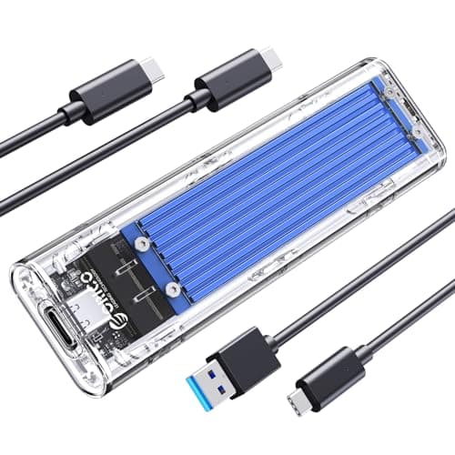 Image of ORICO M.2 NVMe SSD Enclosure, USB 3.2 Gen 2 (10 Gbps), Transparent External Solid State Drive Adapter Enclosure for 2280 2260 2242 2230 PCI-E M2 M-Key SSD, USB Type C Converter Case (TCM2-Blue)