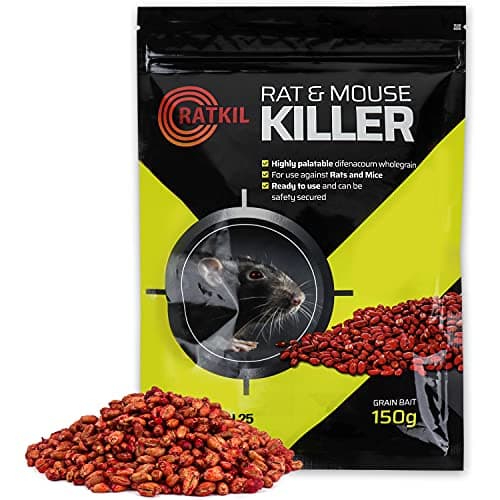 Image of Ratkil Rat & Mouse Killer Poison Grain (6x25g) Rat Poisoning Strongest Maximum Strength - Fast Acting, All-Weather, Whole Wheat Bait Sachets For Rodent Control