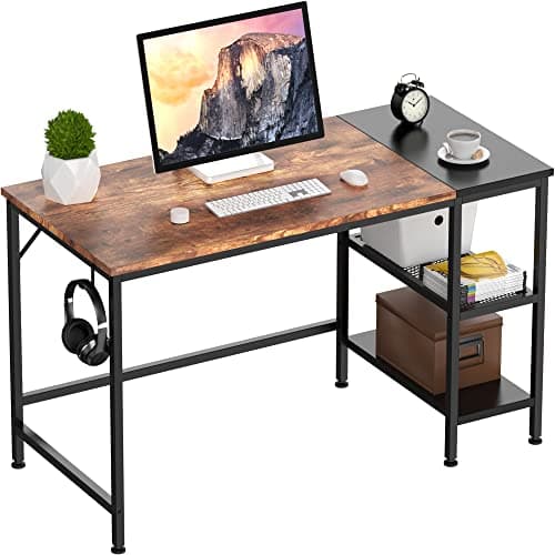 Image of HOMIDEC Computer Desk, 100 x 50 x 75 cm Office Desk with Bookshelf, Study Writing PC Desks with Storage Shelves for Home Office Bedroom