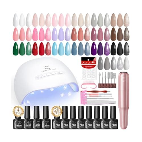 Image of PEACECOLOR 33PCS Gel Nail Polish Set with Lamp and Drill Starter Kit, 20 Colours White Nude Pink Red Gel Polish Glossy Matte Glitter Top Base Coat Manicure Nail Art Home DIY Gift for Women