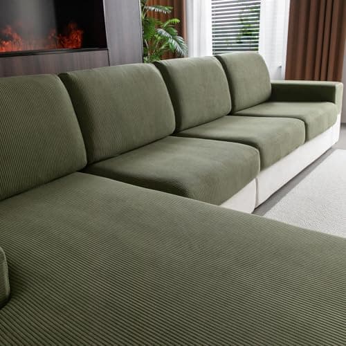 Image of OHSIO Stretch Sofa Covers for Sectional Couch – Soft Washable Sofa Slipcovers 2 3 4 Seater, Pet-Friendly, Anti-Slip Furniture Protector(1 Piece Chair Cover, Green/Striped)