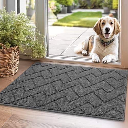 Image of Biscpro Door Mats Indoor,Dirt Trapper Mat Absorbent Non-Slip Low Profile Doormat for Entrance,Inside, Kitchen,Front Door Mat Washable for Pets and Dogs— 50x80cm,Grey