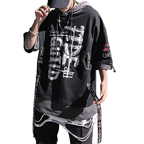 Image of XYXIONGMAO Techwear Shirt Japanese Streetwear Hip Hop Shirts Men Graphic T Alphabet Design Workwear Gothic Hoodie, Black, 3XL