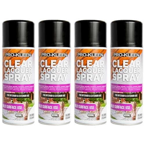 Image of Pro-Kleen Clear Lacquer Spray Gloss - Protects & Seals, for Metal, Wood, Plastics, Ceramics, Fast Drying Formula for Interior and Exterior Surfaces, Durable, Flexible, 4 x 400ml