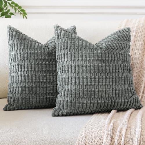 Image of JOTOM Corduroy Soft Striped Decorative Throw Pillow Covers 22x22 Inch Cushion Covers 55x55 cm Cushion Case Square Pillowcase for Couch Sofa Living Room Bed Home Boho Decor Set of 2 (Smoky Grey)