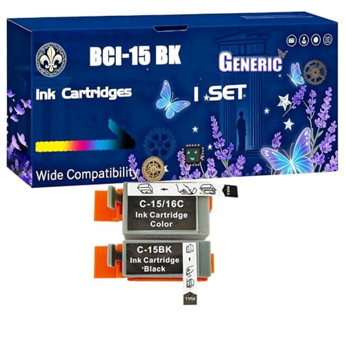 Image of BCI-15 BK BCI-15 C Ink Cartridges Compatible for Canon Bubble Jet i70 Bubble Jet i80 Bubble Jet iP90V Printers, Black High Yield 300 Pages Printer Accessories (1 Set)