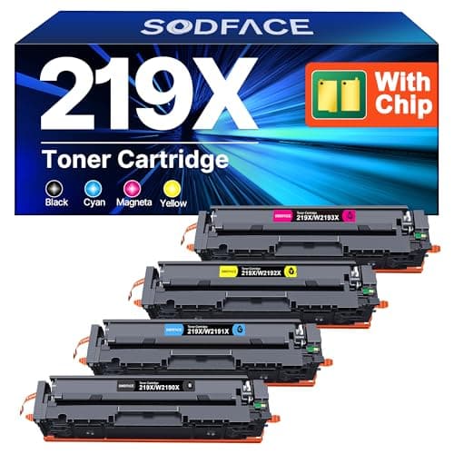 Image of SODFACE 219X (with Chip) Toner Cartridges Compatible for HP 219X 219A Toner for HP Color Laserjet Pro MFP 3302FDW 3302FDWG 3202DW 3302DN 3302SDWG 3302FDN 3302FDNG (Black Cyan Yellow Magenta, 4-Pack)