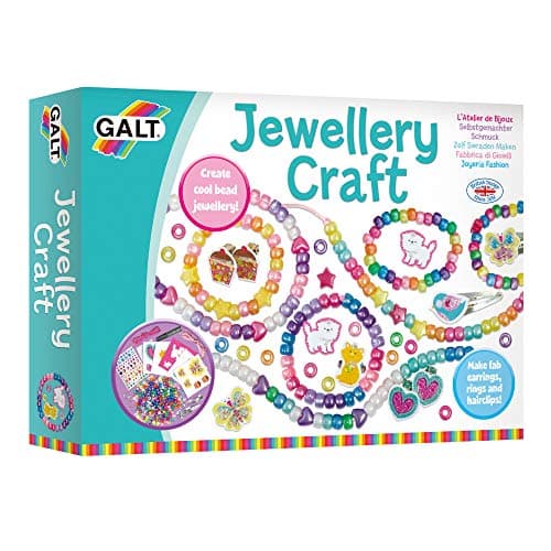 Image of Galt Jewellery Craft Kit - Creative Cases Childrens Bracelet and Necklace Making Kit - Arts and Crafts for Kids with Hair Clips, Rings, Clip-On Earrings, Colourful Gems and Guide - Ages 5 Years Plus