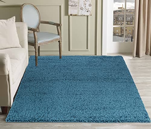 Image of Serdim Rugs Living Room Shaggy Area Rugs, Polypropylene, Teal, 80x150cm(2'6"x5'0)