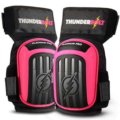 Image of Thunderbolt Knee Pads for Men for Construction Gardening Flooring Roofing Heavy Duty Comfortable Double Gel Thick Foam Cushion with Adjustable Non-Slip Straps Professional Grade