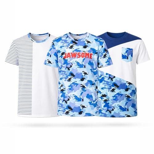 Image of NOROZE Kids Unisex Boys Girls T-Shirt Camouflage Blue Army Contrast Panel Patch Short Sleeve Summer Top (13 Years)